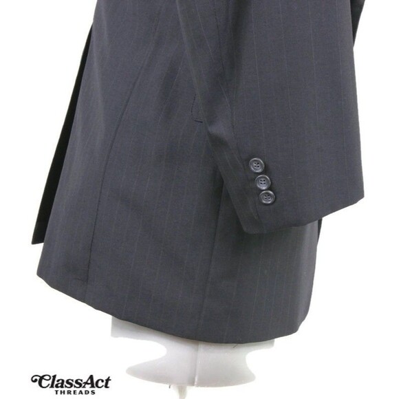 Jos A Bank 2 Piece Suit Mens Black Striped Wool 3 Btn 42L Pleated 32" W - Picture 6 of 10
